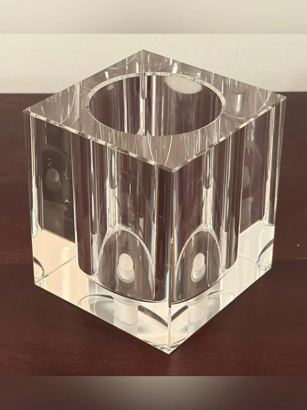 Antica Farmacista Clear Crystal Candle Holder Heavy Square Luxury Home Decor EUC